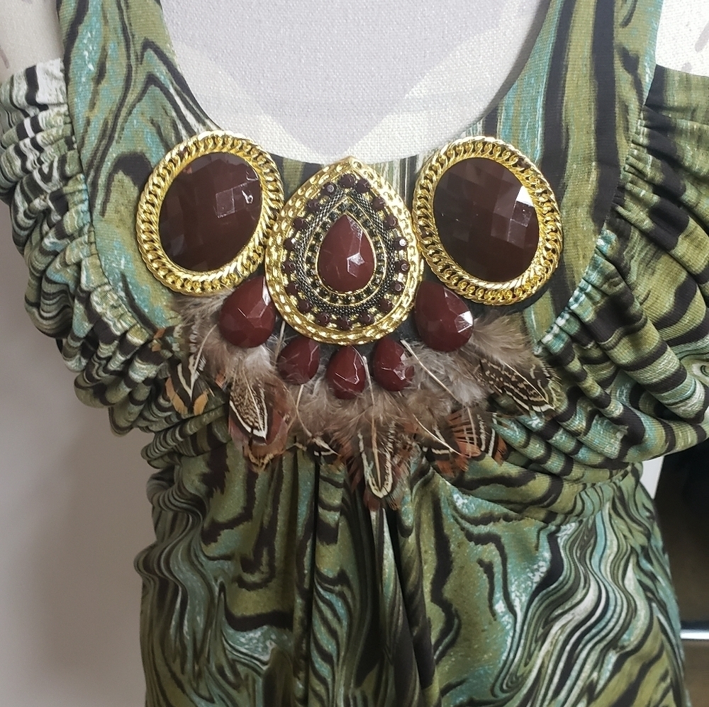 NWOT Linda Segal Print Feather Tank Top - Picture 7 of 9